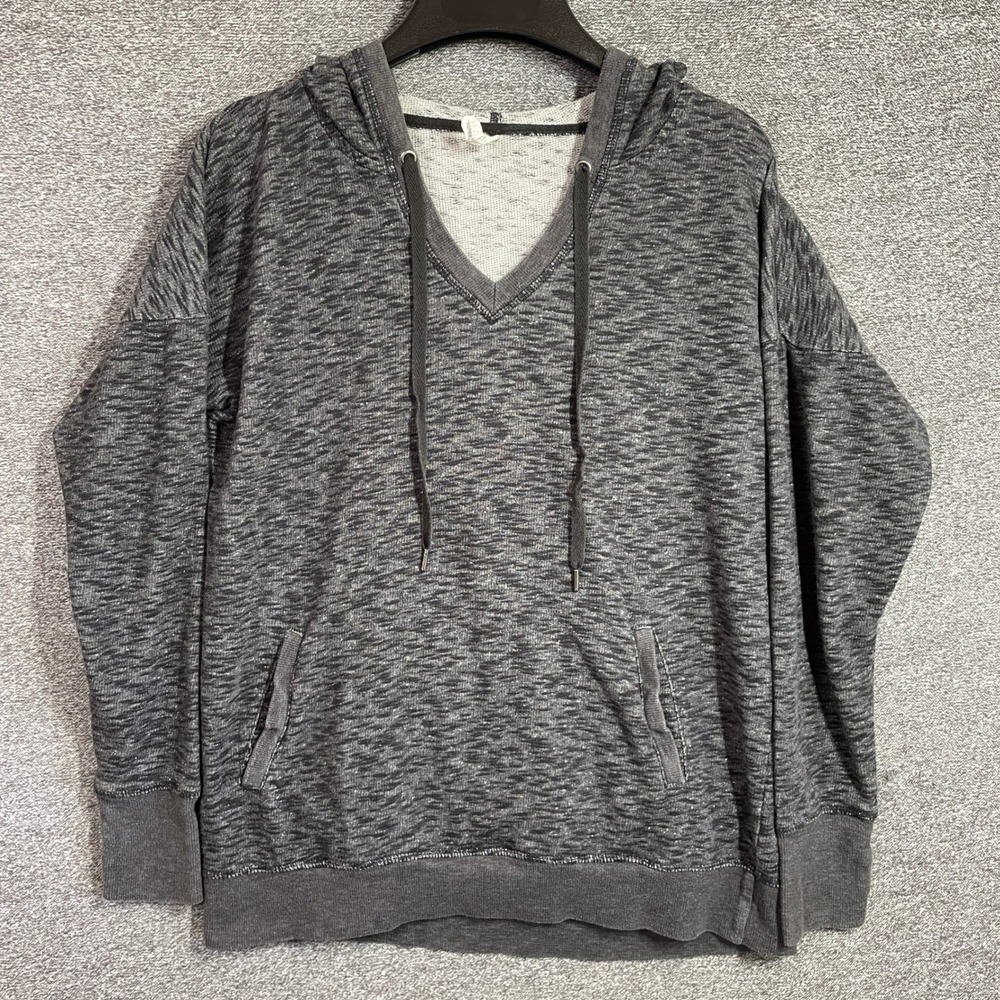 Ideology Womens V Neck Space Dye Hoodie Charcoal Gray Active Sweatshirt Size M
